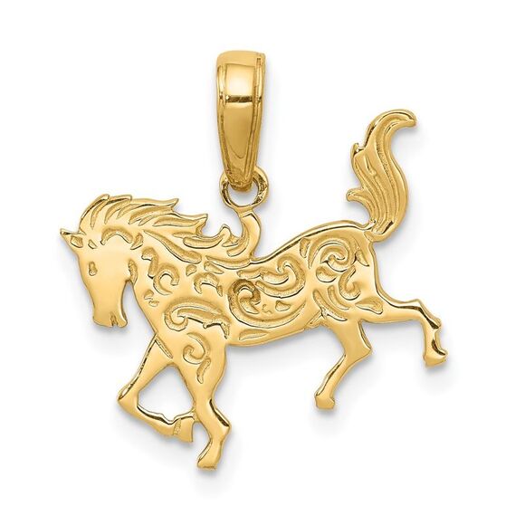 14k Yellow Gold Ornate Horse Pendant 17mm